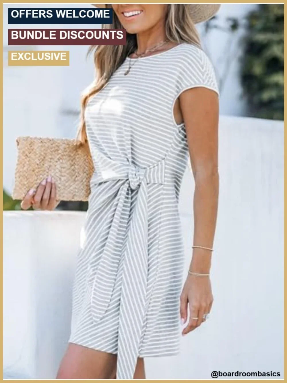 CUPSHE Striped Tie Waist Cap Sleeve Mini Dress Cotton Blend